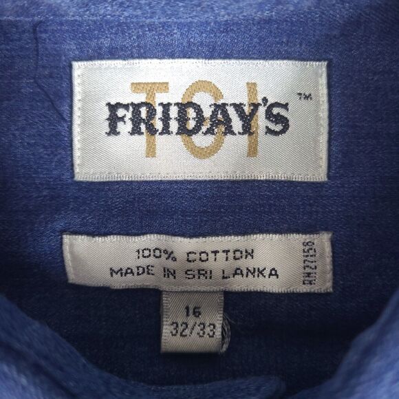 TGI Friday's Shirt‎ Mens XL 16 - 32/33 Blue Chambray Button Down Long Sleeve - Picture 3 of 14